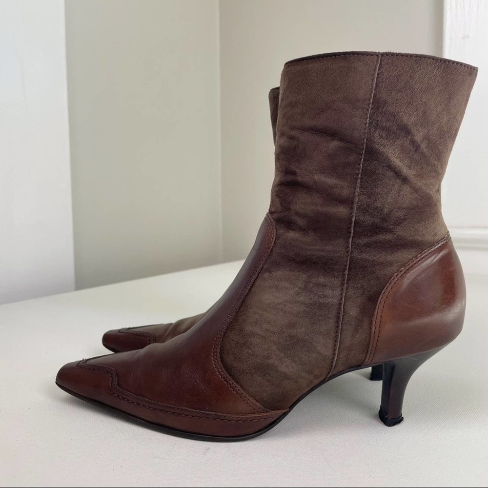 Audrey Brooke Western Boho Square Toe Leather Ankle Booties Shoes Size 6.5